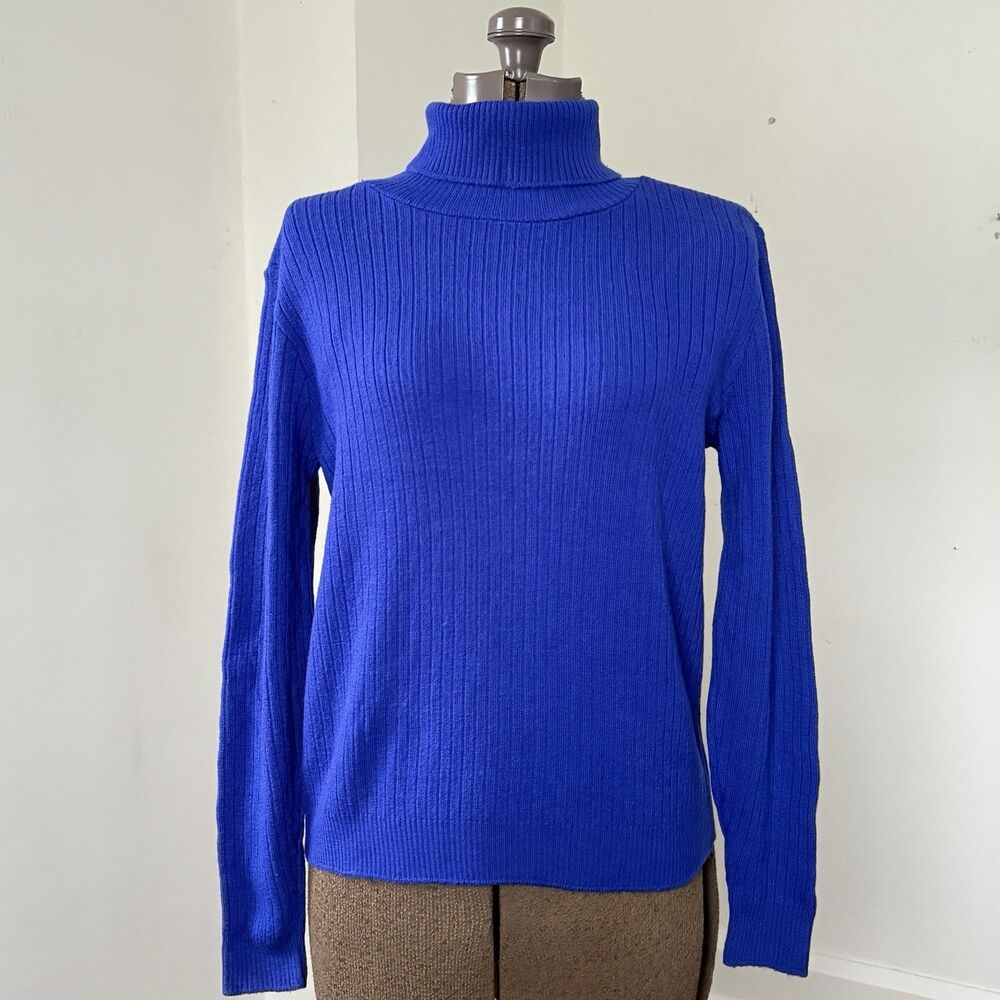 Pendleton Wool Turtleneck Sweater Royal Blue Ribbed Knit Women's L Made USA